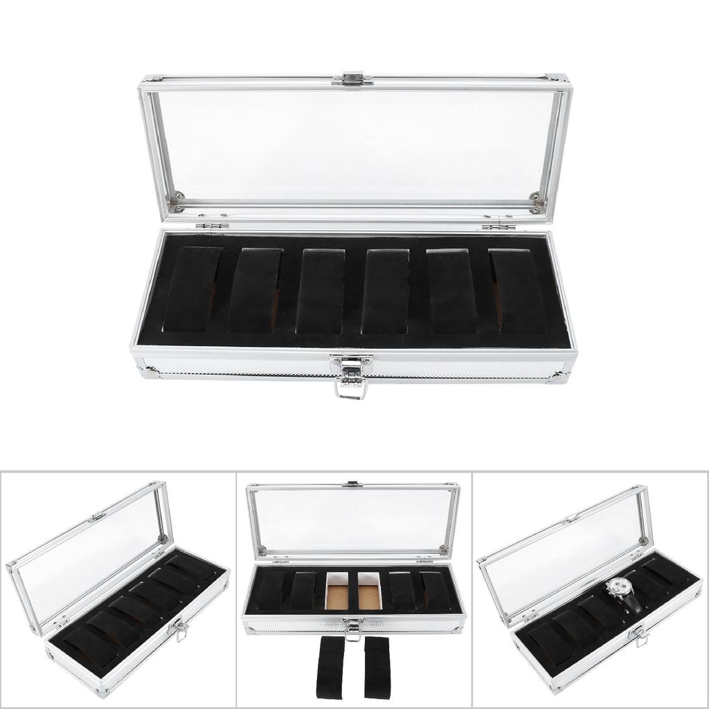 1 ks 6 12 přihrádek Hliníkový Obdélníkový Úložný Organizér na Hodinky Šperky Vitrína Box Pouzdro Nové
