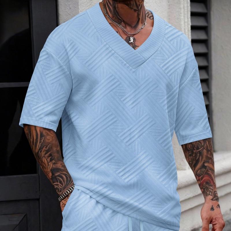 New Spring Summer Men's V-Neck Jacquard Sweater All-Match Breathable Soft Casual Comfort Knit Top