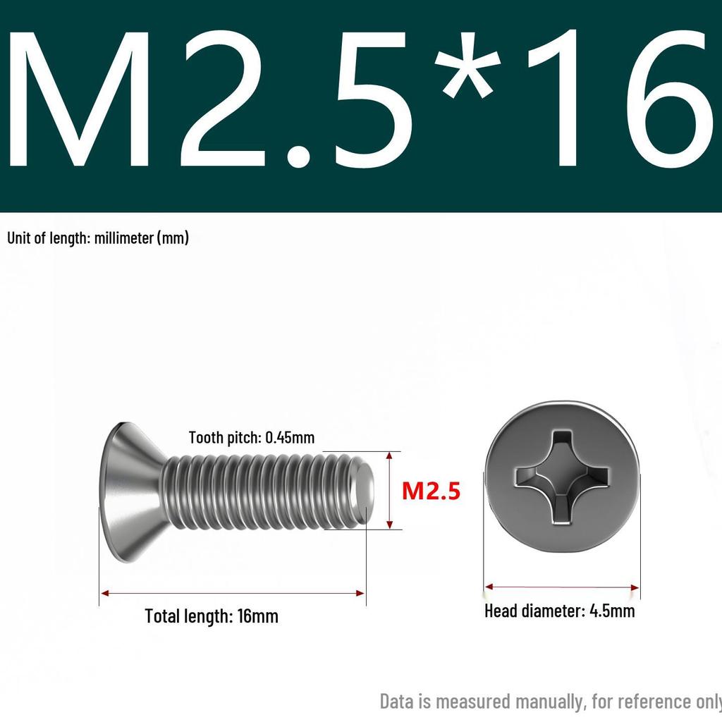 201 Stainless Steel Countersunk Phillips Head Screw: Flat Head Bolt M2-M8