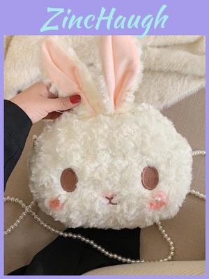 Plush Lolita Bunny Bag With Pearl Chain For Casual Travel And Cute Style