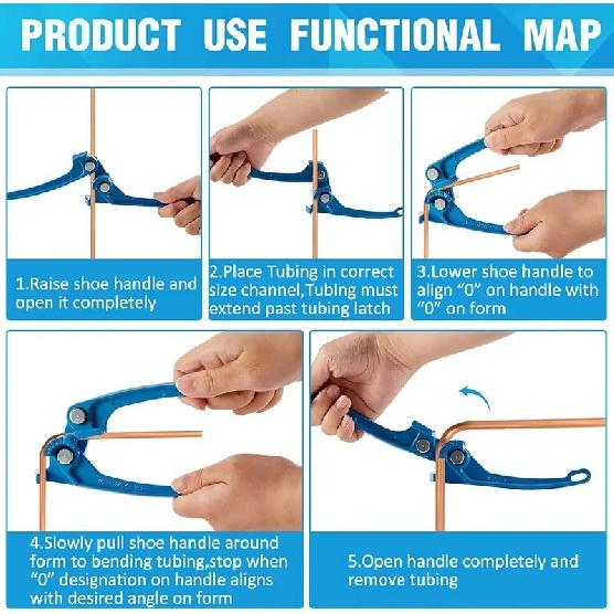 Treeligo Copper Tube Bender Tool 1/8 3/16 1/4' Tube Bender Pipe Bender Manual Tubing Bending Tools 0-120 Degree for Small Tubing