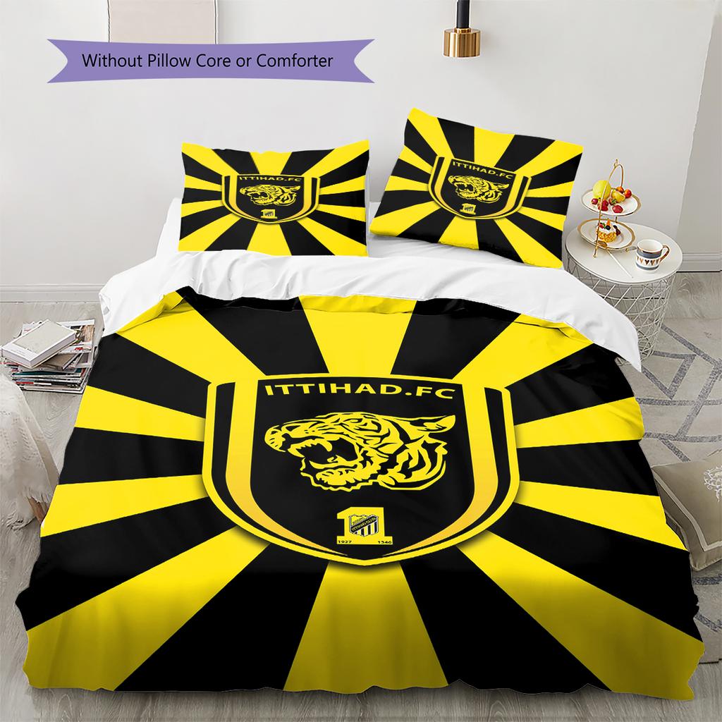 Al-Ittihad Club Pattern Bedding,Quilt Set Quilt Cover Pillowcase Home Birthday Gift (1 * duvet cover + 2 * pillowcase, without core)