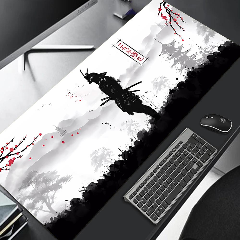 

Japanese Sakura Samurai Black Mouse Pad Gamer Table Mat Teclado Empresa Gaming Laptop Desk PC Office Accessories Computer Desk 250X290X2mm