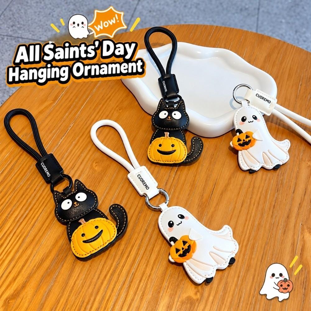 Bag Charm Halloween Pumpkin Keychain Cartoon Black Cat Key Ring Ghost Keychain Pendant  for Women