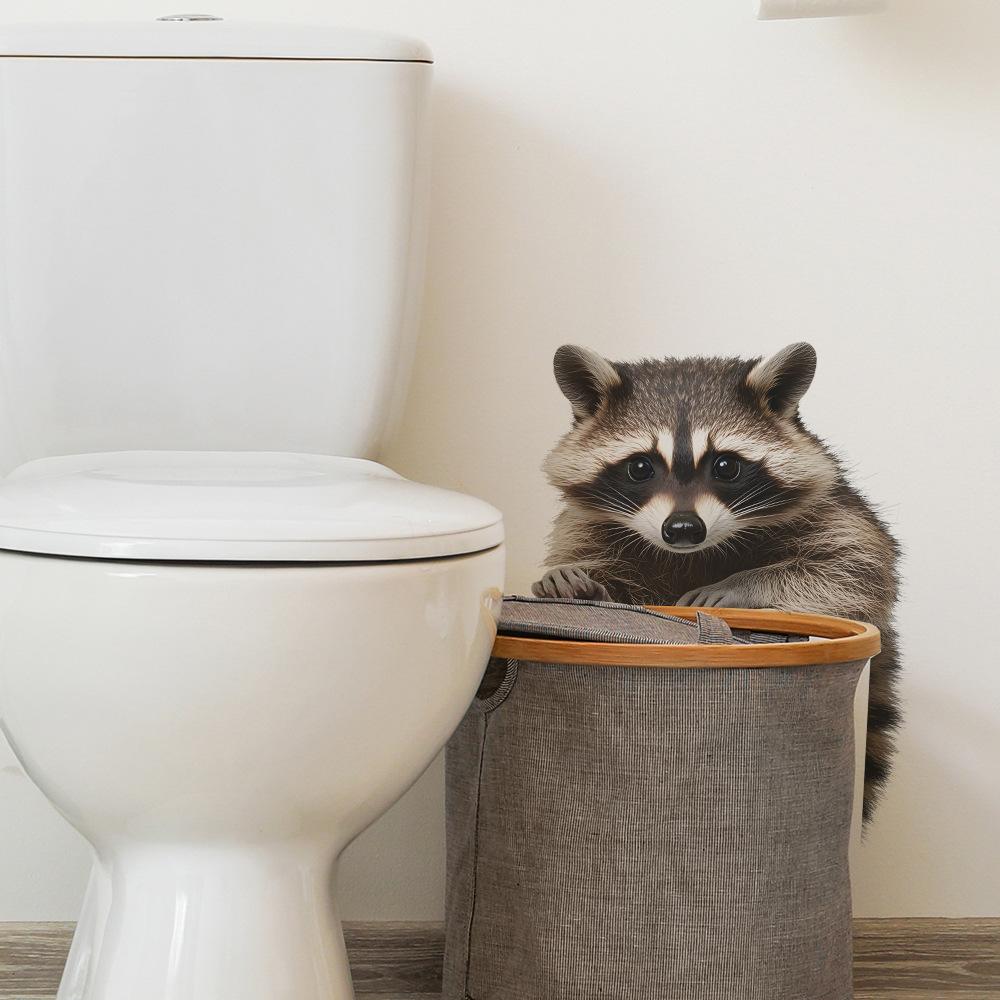 Cartoon Simulation Raccoon Bathroom Toilet Stickers for Beautification and Decoration