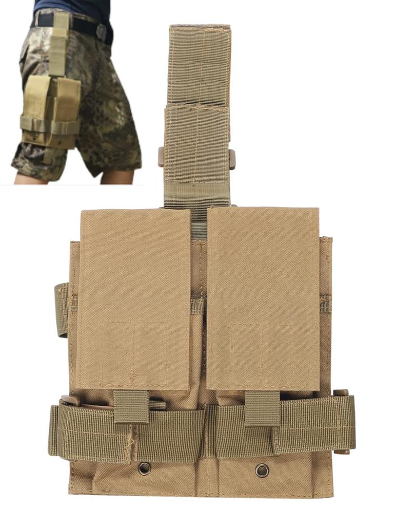 Zakya Leg Holster, Leg Pouch, Fits Both Legs, Molle Compatible, Airsoft, Airsoft Game, Holster Bag, Handgun, Nylon Material, Adjustable Strap (Khaki)