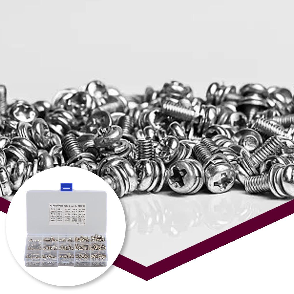 500 Pieces/Set 15 Kinds Bolts Nut Assortment Screws Repair Spare Parts