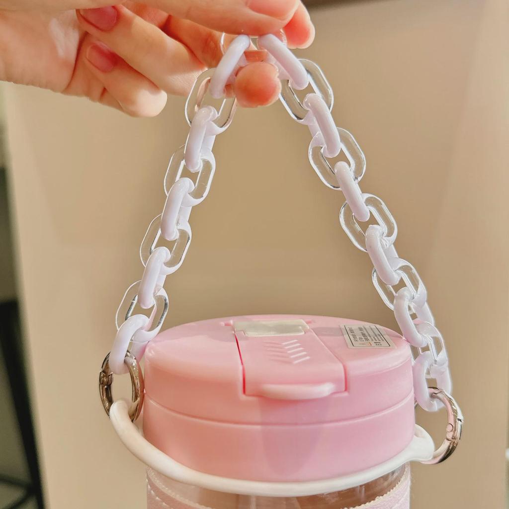 Adorable Bear Pink Straw Cup with Leather Case & Anti-Scalding Design - Portable Bracelet-Style Water Cup for Girls