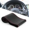 38cm 15in Leather Steering Wheel Cover     Embossing Needles&Thread Kit Car Interior Decoration(Black Red )