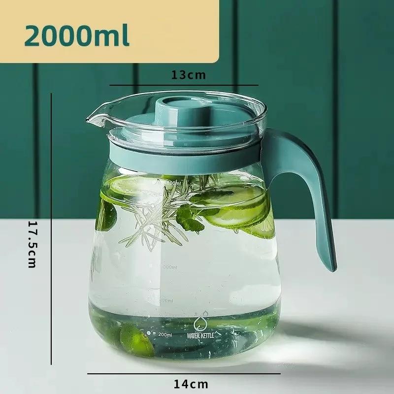Large Capacity Kettle Transparent Heat-Resistant Glass Teapot with Handle Beverage Juice Container Office Household Water Bottle