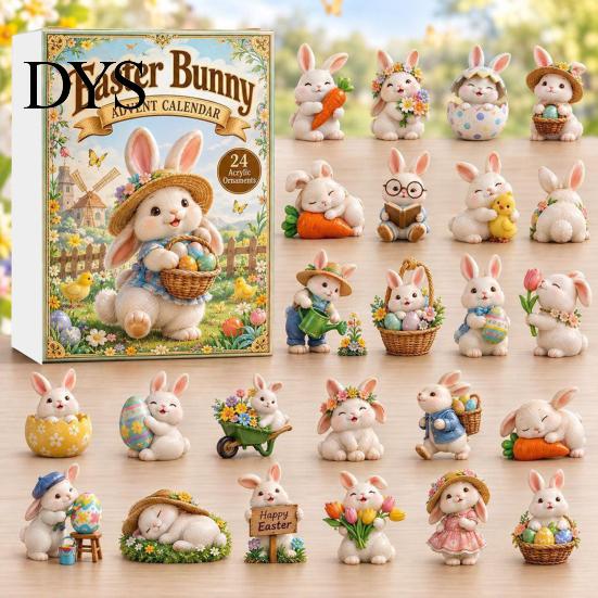 Collectible Bunny Figurines 2026 Advent Calendar, 24 Days Acrylic Rabbit Ornaments Christmas Countdown Seasonal Hanging 2D Flat Cute Animal