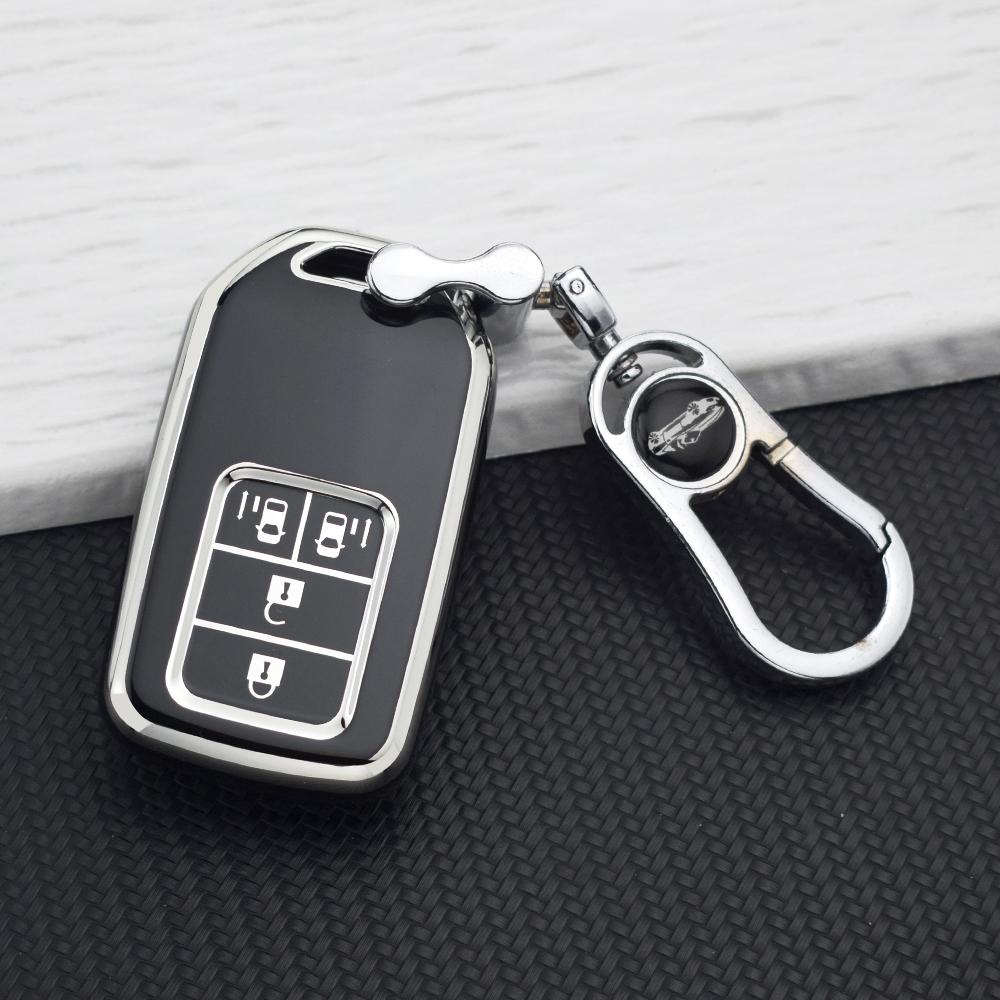 4 Buttons Car Key Case Cover for Honda CR-V Accord Civic Fit HR-V Odyssey Elysion Stepwgn Pilot TPU Key Protector Key Chains