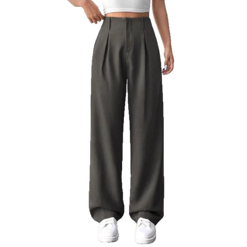 European & American Women's High-Waist Straight-Leg Business Casual Pants - Solid Color Draped Style (2026)