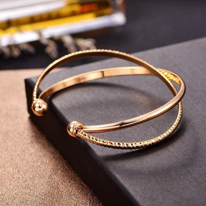 Fashion Cuff Bracelet Bangles Rose Gold/ Silver Color Double Layered Jewelry Fashion