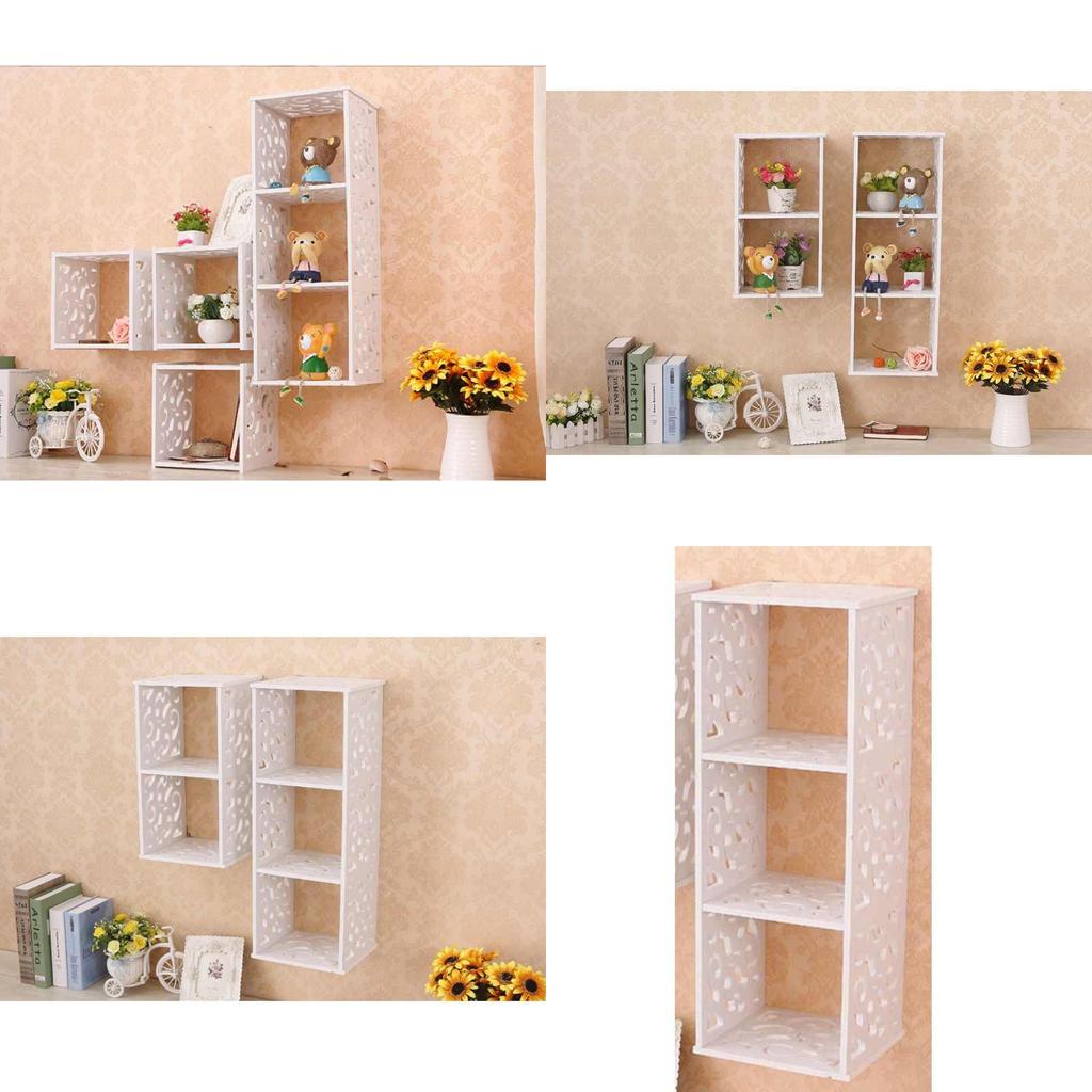 Contemporary Wooden Wall Shelf With Modular Grid Design For Bedroom Storage And Decor
