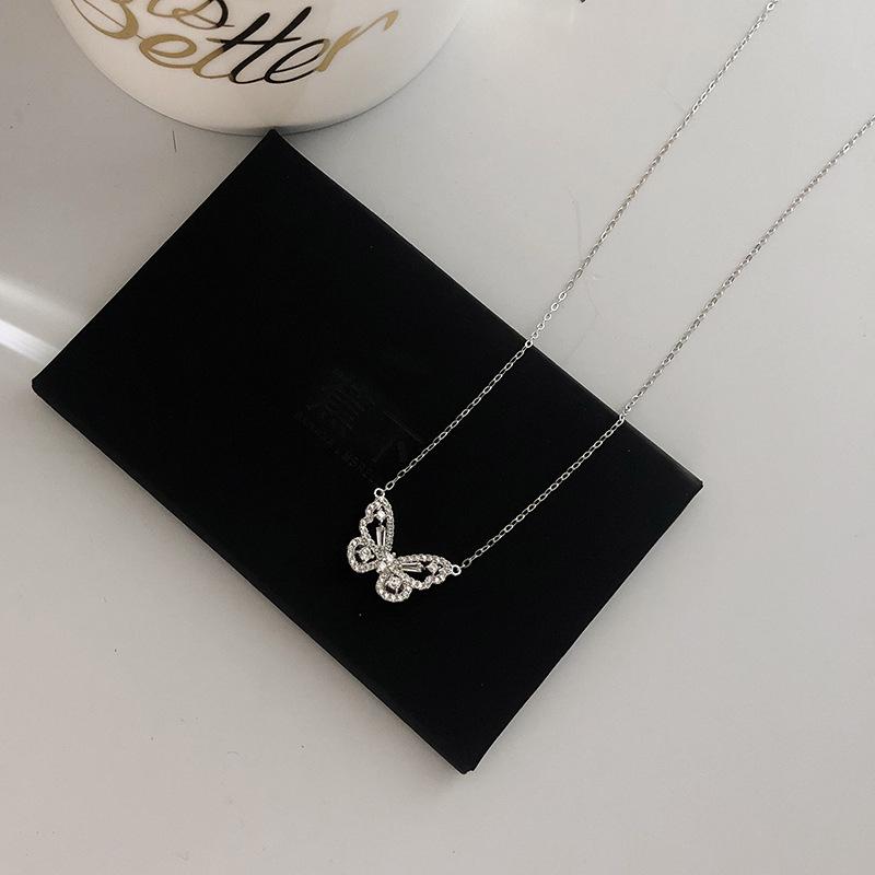 Japan and Korea necklace Mori temperament smart hollow butterfly pendant female micro zircon fashion design collarbone chain wholesale