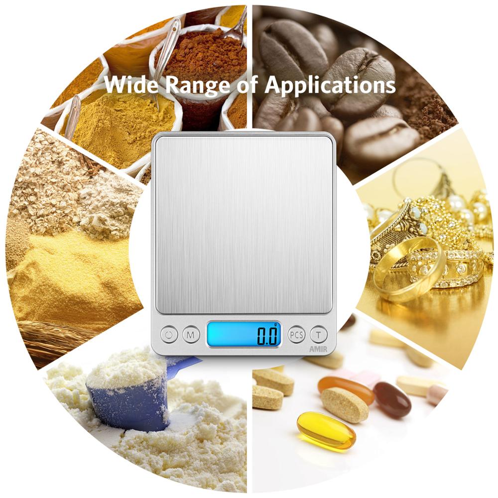 AMIR Digital Kitchen Scale 3kg/0.1g Mini Pocket Cooking Food Scales Stainless Steel Jewelry Scale with Back-Lit LCD Display