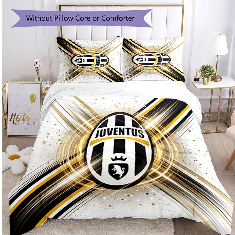 Juventus FC Pattern Printed 3PCS Bedding Set Soft Skin-Friendly Washable Duvet Cover & Pillowcases Set All Season Bedroom
