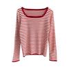 Women's Striped Knit Sweater: Stylish Square Neck, Slim Fit, Versatile for Autumn/Winter