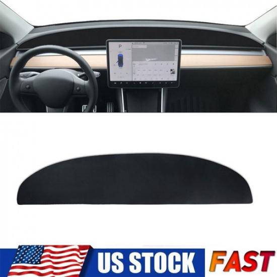 Black Leather Car Dashmat Dash Mat For Tesla Model 3 Y Dashboard Cover