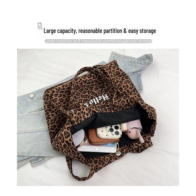 2025 Autumn/Winter Leopard Print Cute Single Shoulder Tote Bag - Large Capacity Shopping Handbag
