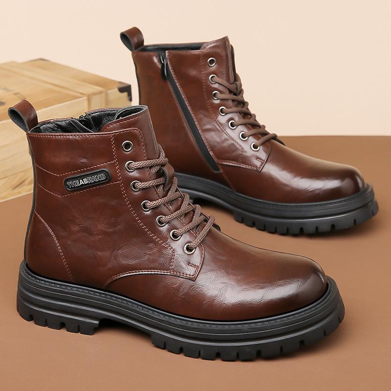 

2025 осень и зима высокие ботинки Мартин мужские на молнии коричневые ретро повседневные кожаные ботинки мужские увеличивающие рост рабочие мужские ботинки короткие ботинки 44 коричневый