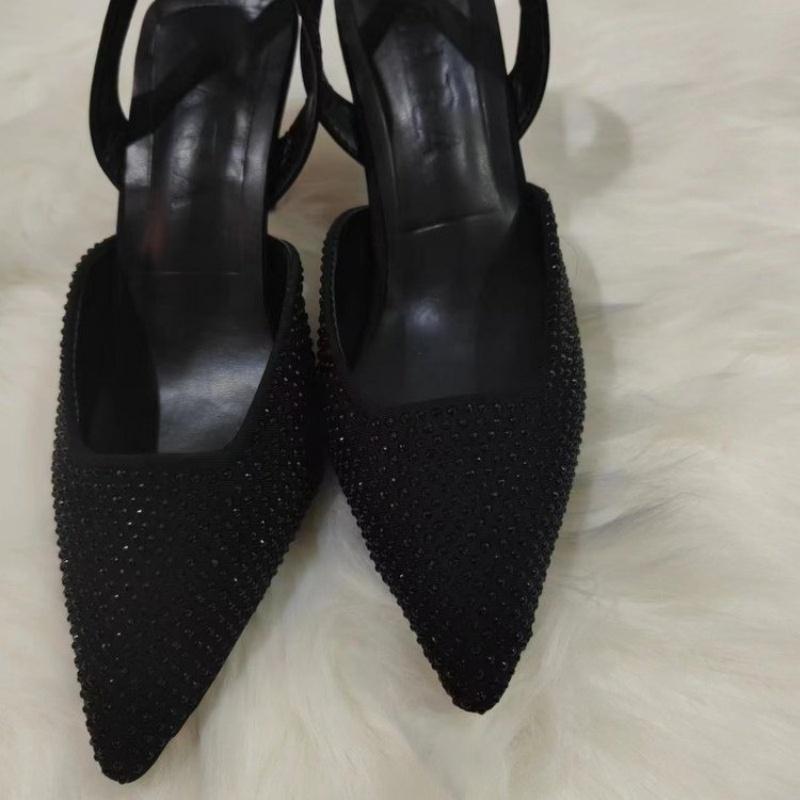 

Остроносые сандалии на каблуке-крышке для женщин на лето, модные, тонкие, удобные туфли на высоком каблуке со стразами 36