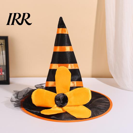 Festive Witch Hat for Parties Halloween Women Girls, Large Striped Wizard Eye Catching Headwear with Flower Costume Accessories, Cosplay, Party