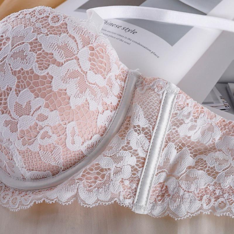 Dámské sexy krajkové push-up podprsenky s malým hrudníkem, měkké ocelové kroužky, proti prohýbání, nastavení poloviční košíčky