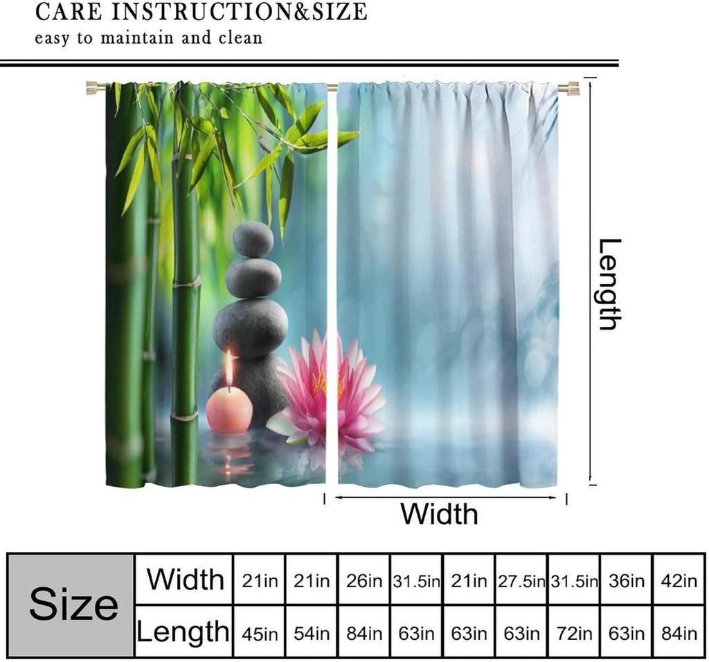 Garden Zen Stone Blackout Curtains   Zen Stones Spa Theme Green Bamboo Pink Flower Candle Window Drapes   for Bedroom Living Room
