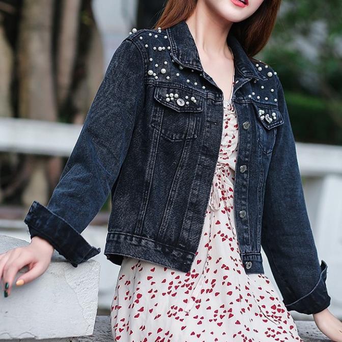 All-match Fashion womenWomen's Blue Long Sleeve Denim Jacket Casual Short Outwear Coat