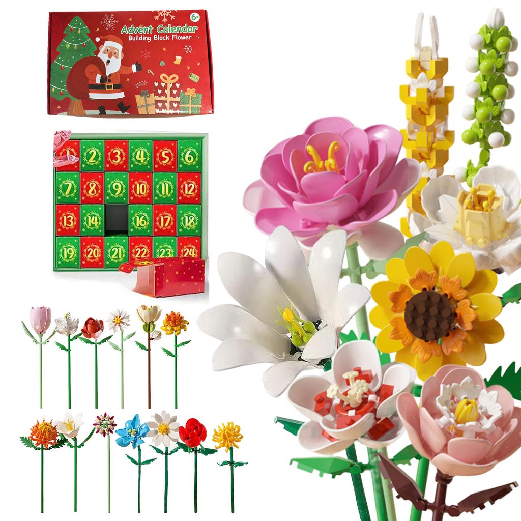 Christmas Building Block Countdown Calendar Flower Micro Brick Model Home Decoration Xmas Party Gift 24-Day Blooming Countdown