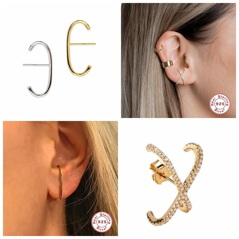 Minimalist 100% 925 Sterling Silver Bling Zircon Earring Hyperbole Stud Earrings For Wedding Engagement Party Gift Fine Jewelry