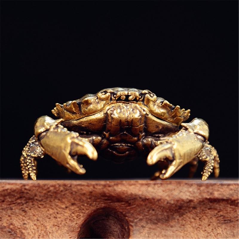 Handcrafted Brasses Crabs Figurine With Openable Shell Miniature Trinket Box For Desktop Display And Tea Table Decors