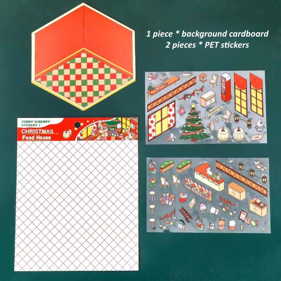 3D Christmas Party Landscape Sticker Gourmet House Miniature Scene Decoration Stickers DIY Decor Mini Landscape Sticker Kids Gif