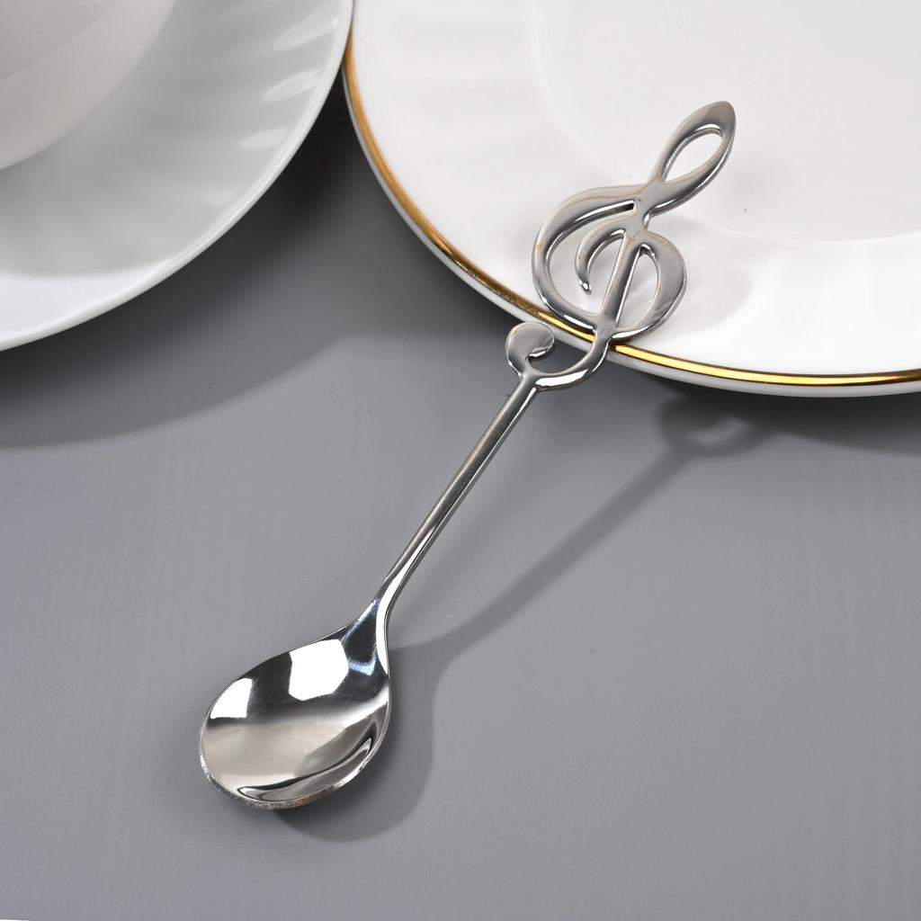 Creative Round Head Coffee Milk Spoon Ice Cream Stirring Dessert Spoon Tableware Stainless Steel Color Musical Note Spoon