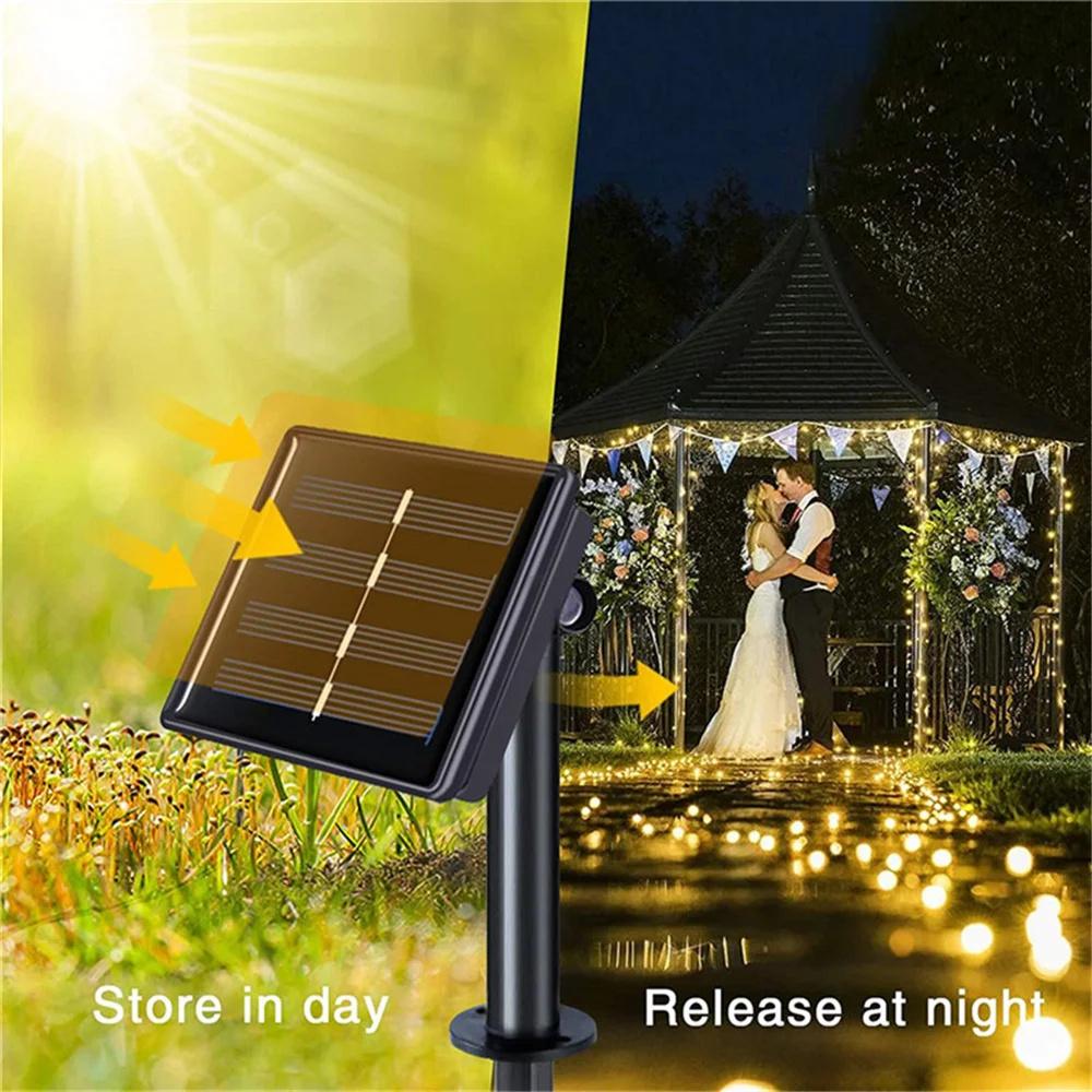 1pc Solar Curtain String Lights Outdoor Fairy Lights Solar Powered Twinkle String Lights 8 Modes For Home Garden Patio Decor