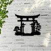 Metal Wall Art Japanese Torii Gate Lantern Zen Garden Decor Yard Living Room Black Iron