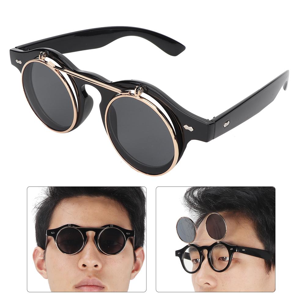 Personality Vintage Punk Style Flip Sunglasses Round Frame Flip Eyewear Eye GlassesBlack