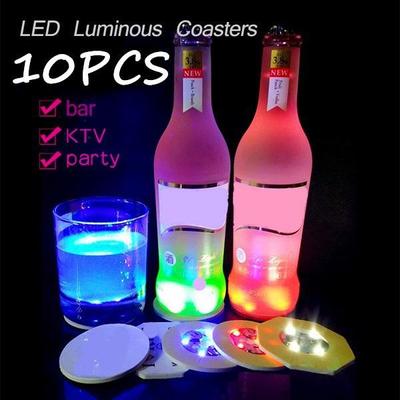 חדש 2/6/10 יחידות חדש מדליק בירה תחתית LED מהבהבת צורה עגולה כוס בקבוק שתייה כוס בקבוק כוס מחצלת זוהר אספקת בר למסיבה ביתית מסיבה