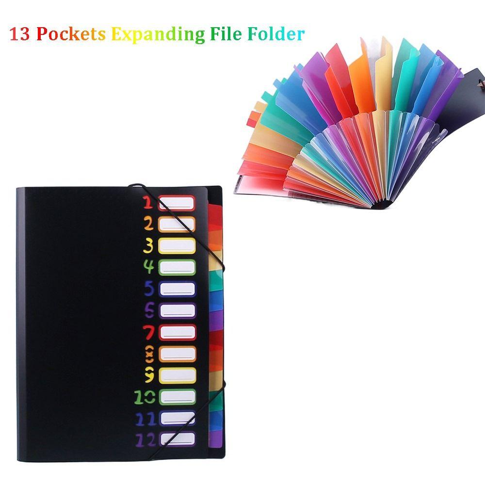 High Quality 13 Pockets Expanding File Folder PP Rainbow Inner Page Organ Bag Portable Document Bag School Office