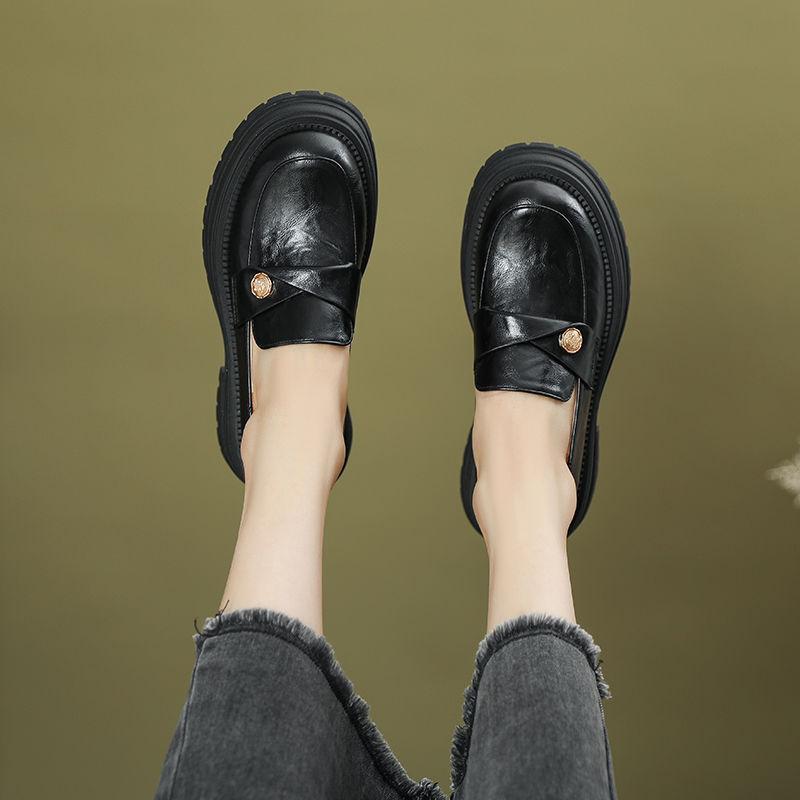 

Genuine leather washed and made old small leather shoes for women, new spring and autumn models, one pedal gold coin thick sole for women 34