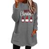 Cross-Border Women's Christmas Dwarf Print Round Neck Loose Hoodie with Pockets