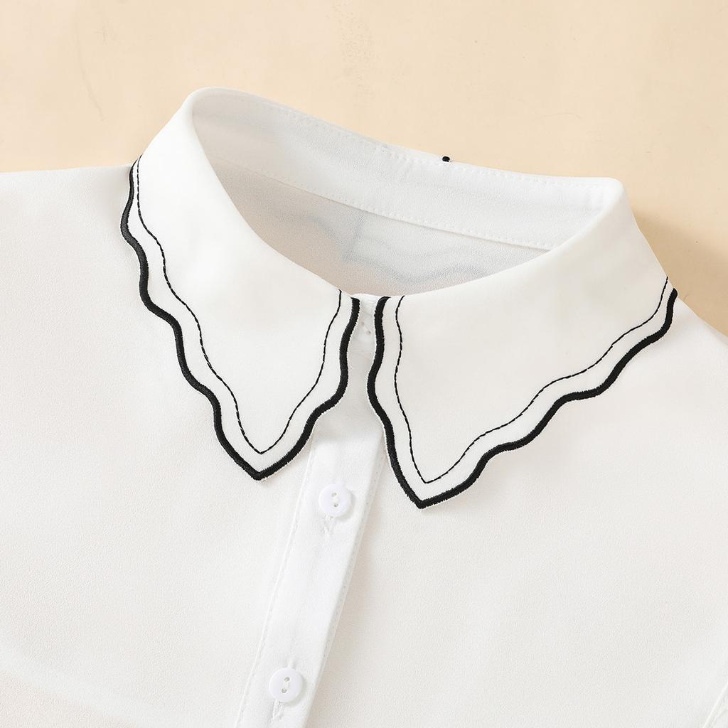 Women's Fashion Embroidered Chiffon Fake Collar with Black Edge Wave Embroidered Collar Paired with Sweater Shirt Versatile Coll