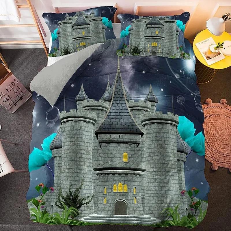 Castle Duvet Cover Set Full Queen Size Medieval Castle Bedding Set Fairy Tale Myth Theme Quilt Cover Comforter Cover Set