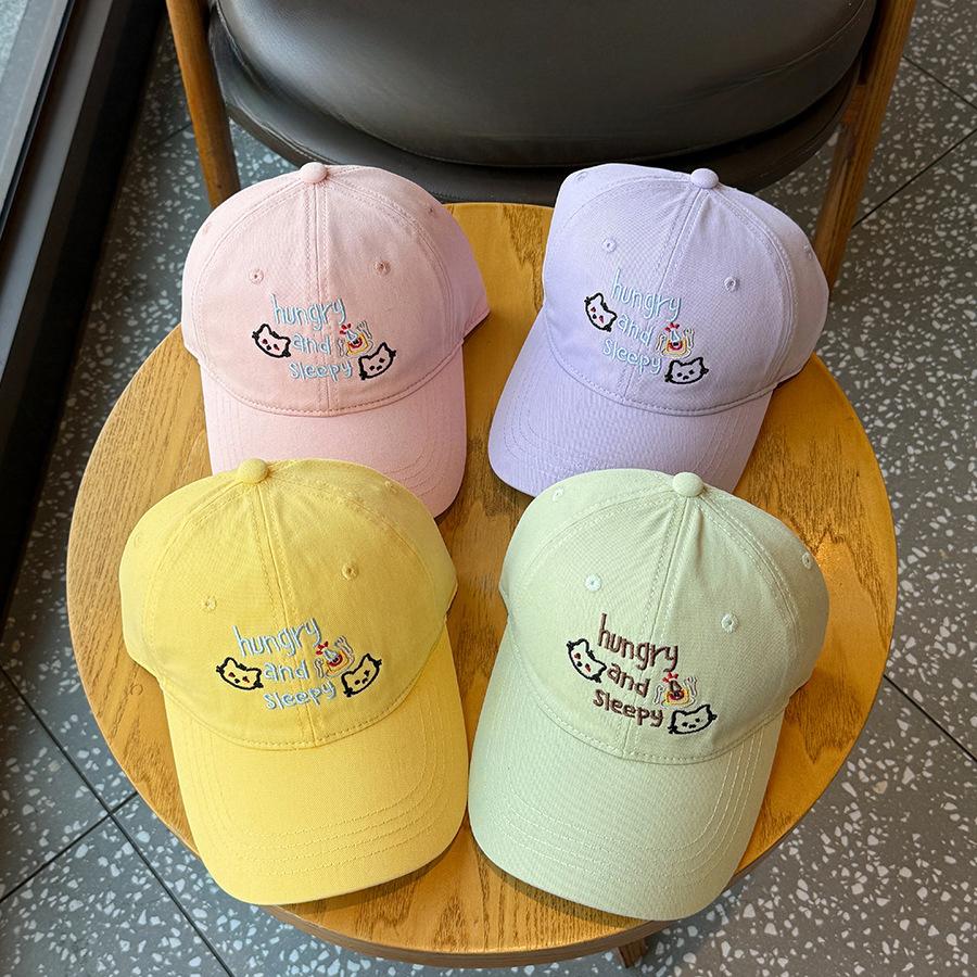 Spring and Summer Sweet Macaron Color Baseball Hat for Women Korean Version Sunshade Cartoon Cute Kitten Sunshade Baseball Hat