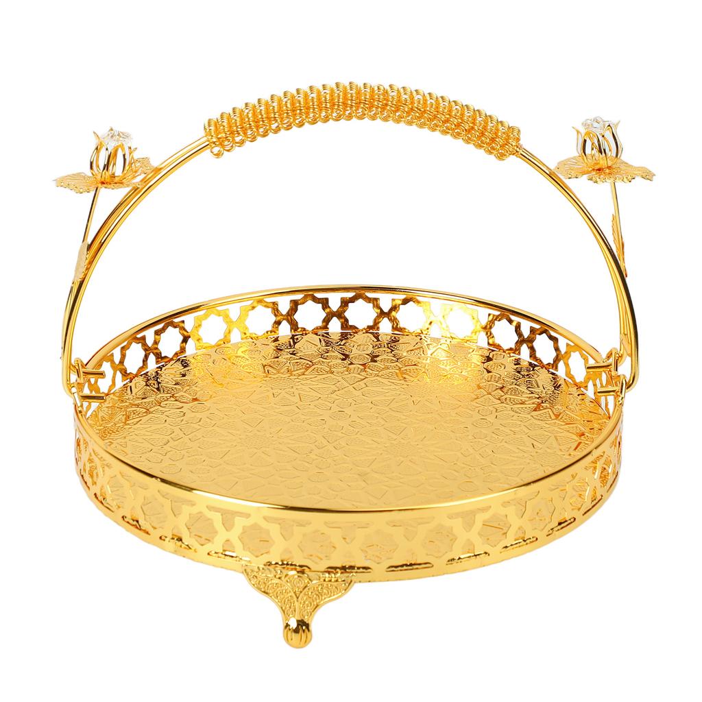 Fruit Tray Retro   Round Large Capacity Handle Design Decorative Strong Alloy Fruit Bowl for Party Family Bar Cafe