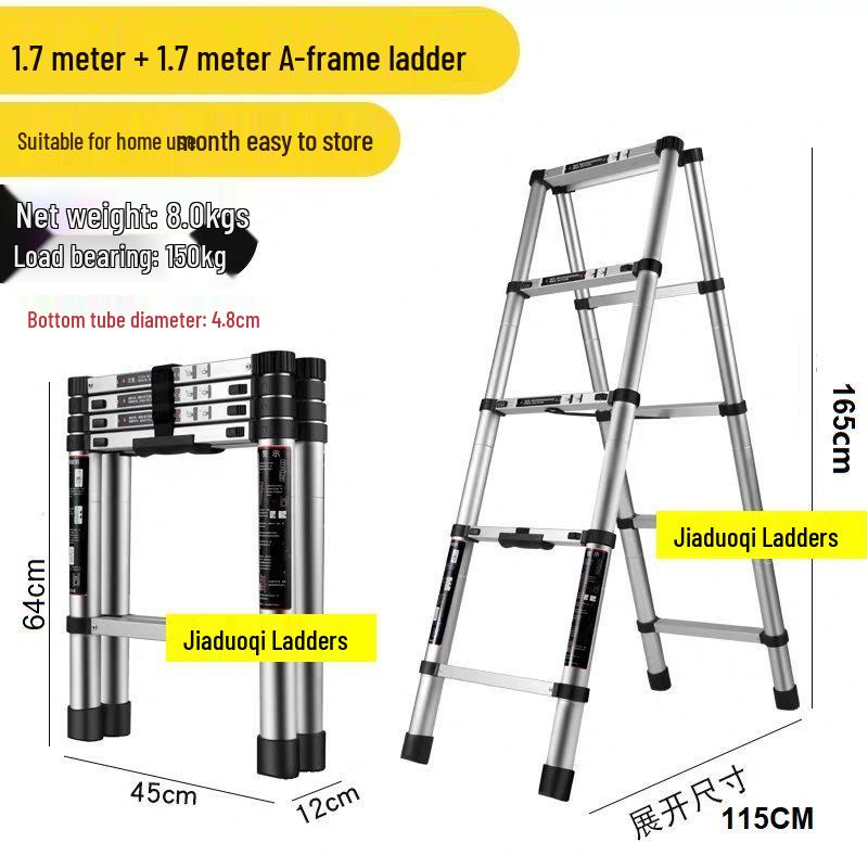 Portable Aluminum A-Frame Telescopic Ladder - Multi-Purpose, Folding, Single-Sided for Household or Engineering Use