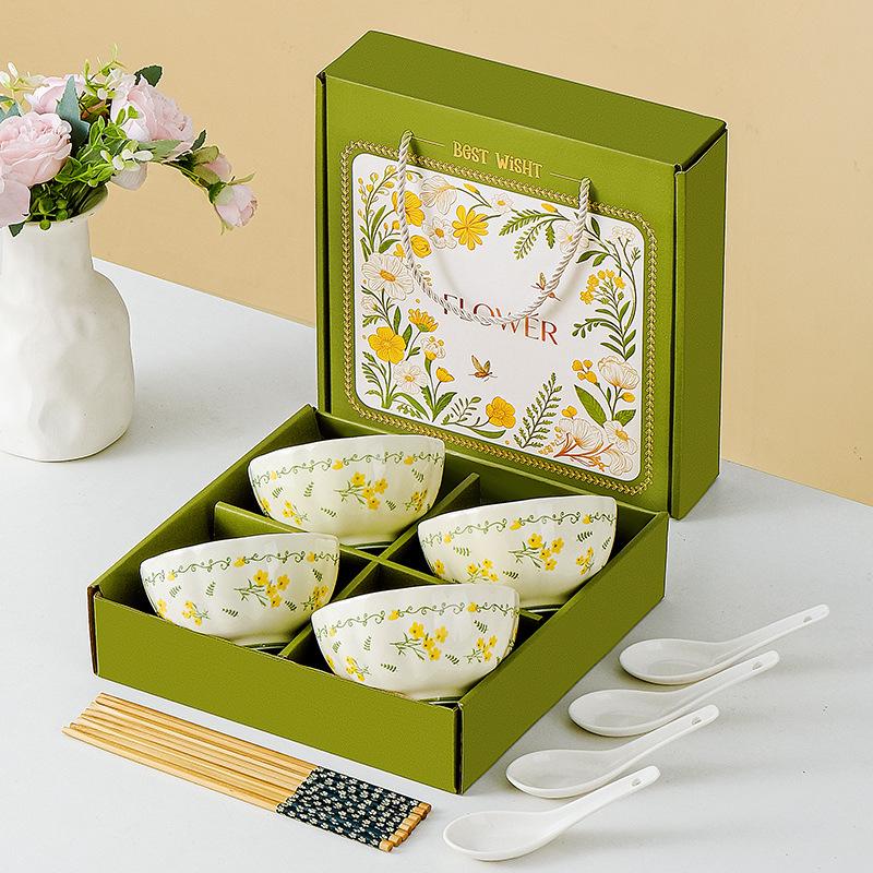 Elegant Ceramic Tableware Set: Wedding Guest Thank You Gift - Includes Bowl, Plate, Chopsticks, and Spoon