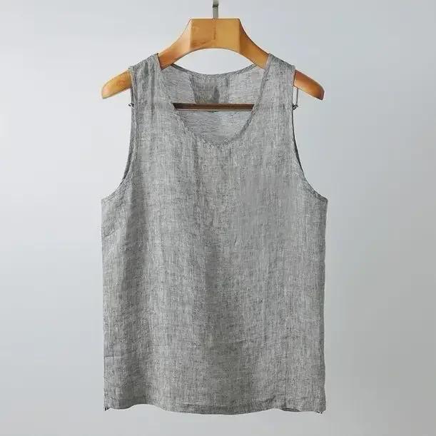 Men's European Yarn-Dyed Linen Vest - Breathable & Loose-Fit for Summer